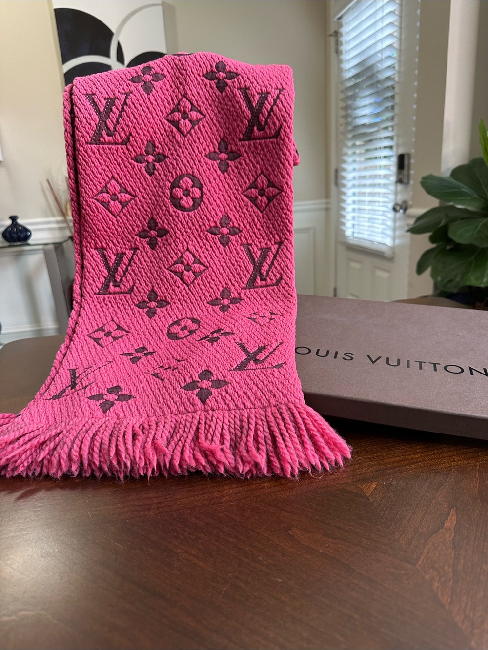 Louis Vuitton Hot Pink Monogram Fringe Scarf